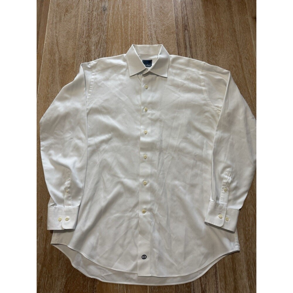 David Donahue Dress Shirt Men 16.5 34/35 White Trim Fit Luxury Woven Cotton Long